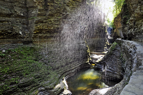 Spiral Gorge, a dark and narrow passage with dripping springs and sculptured pools